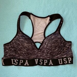 U.S. POLO ASSN. sports bra black gray key hole racer back lightly padded size L